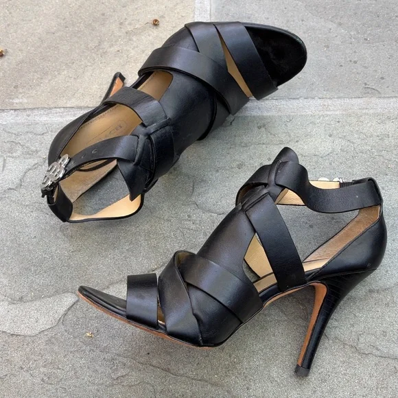 Coach MILA Black Leather Buckle Sandals Dress stiletto Size 6.5 - Picture 4 of 13